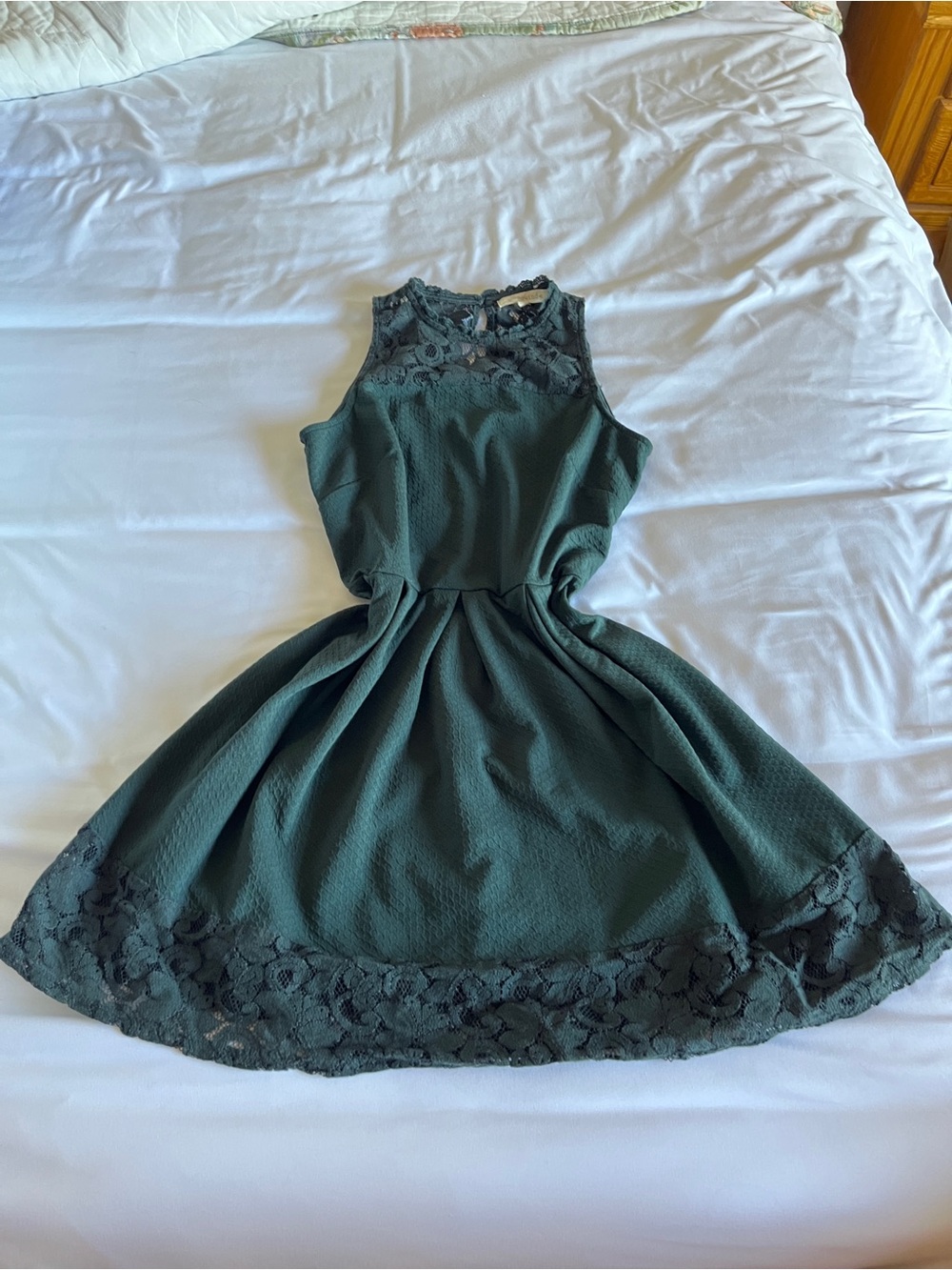 Stunning Rewind Dark Green Fit and Flare Lace Skater Dress Size M